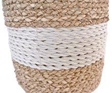 Baskets for plants natural with white stripe close up view