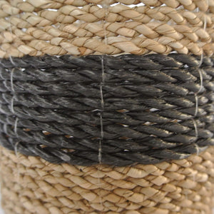 Closeup of the weave of the small size small black basket