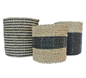 Front view of small black basket set of three baskets
