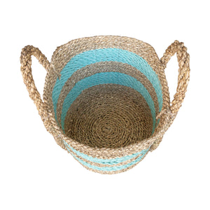 Inside view of aqua large planter basket in the small size with handles