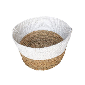 Topview of the large white and natural round wide planter basket