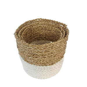 White small baskets set of three stacked inside each other