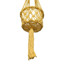 Yellow macrame plant hangers bottom view of the single size