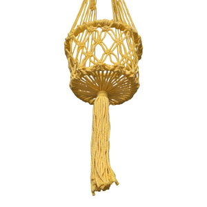 Yellow macrame plant hangers bottom view of the single size