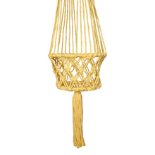 Yellow macrame plant holder closeup view of the single size